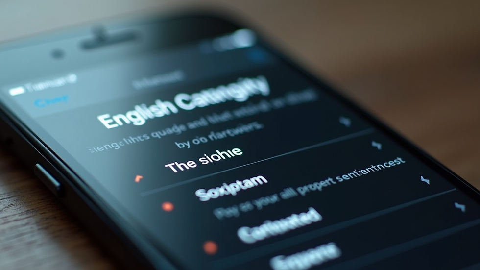 Close-up of a smartphone screen showing English language settings