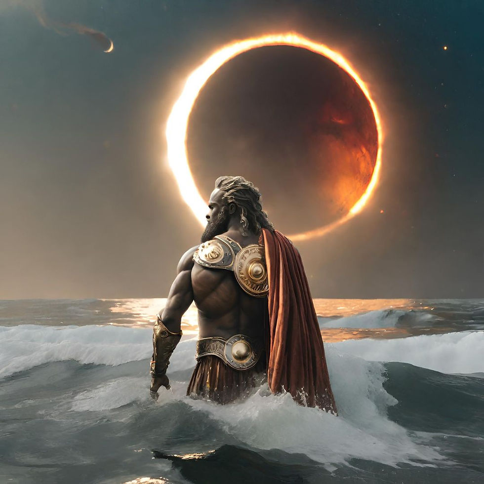 AI generated image depicting Mars in the Ocean during a solar eclipse