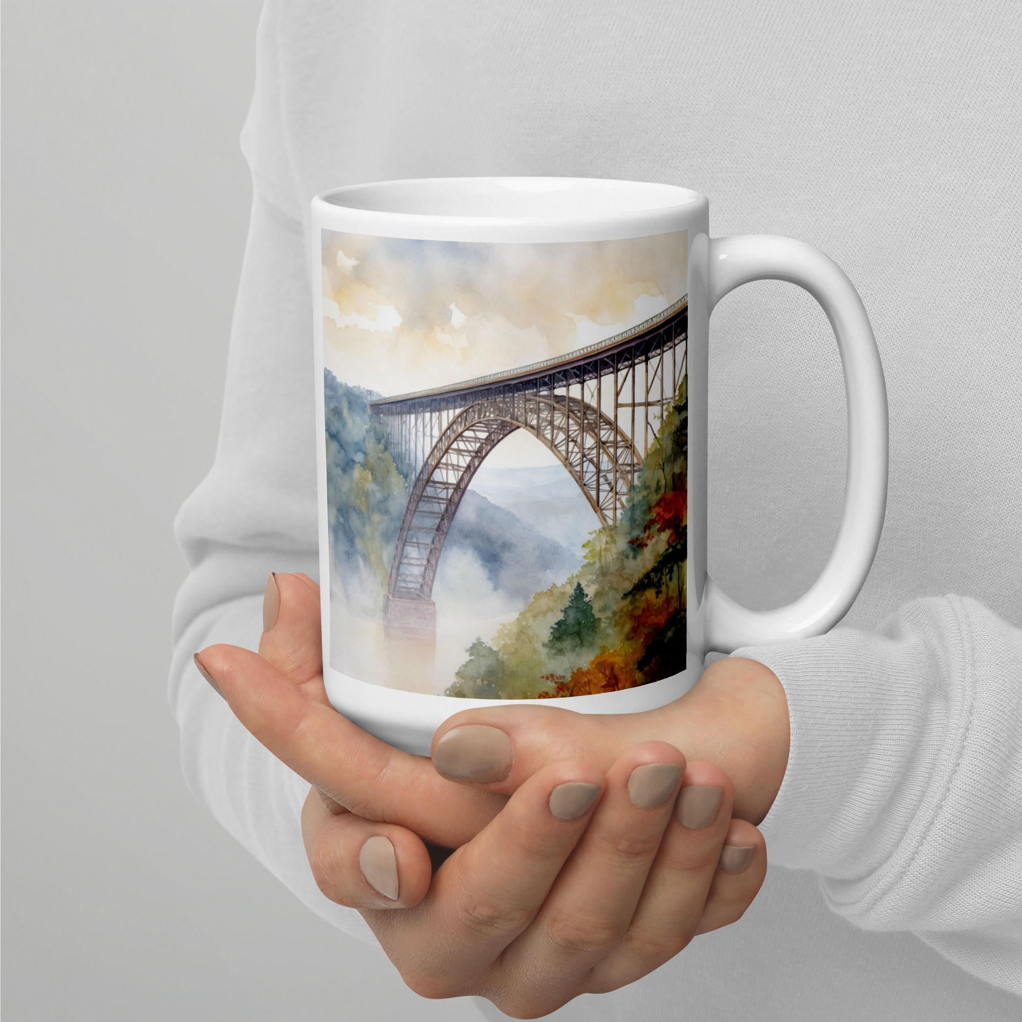 New River Gorge Bridge Watercolor Mug 15 oz