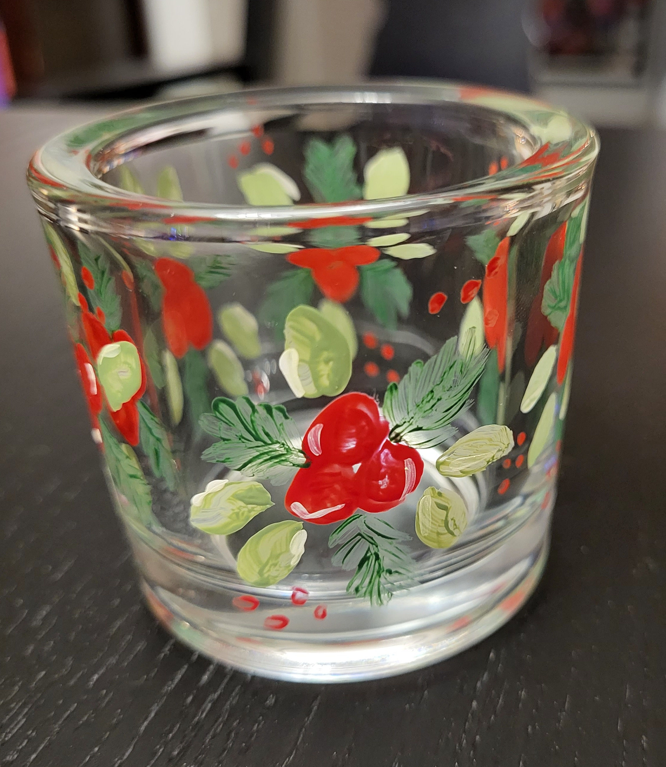 Handpainted glass tealight candle holder