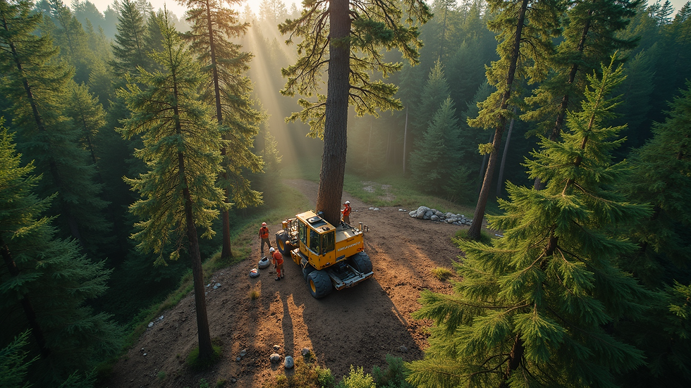 High angle view of a tree removal crew working on a large tree