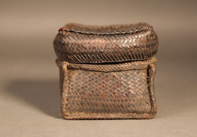 A square bamboo container basket with a square lid