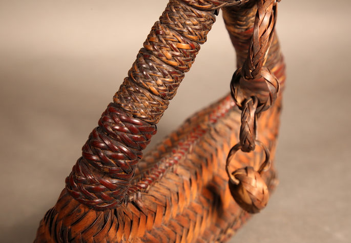 A closer look at the basket’s plaited handle and rattan rings