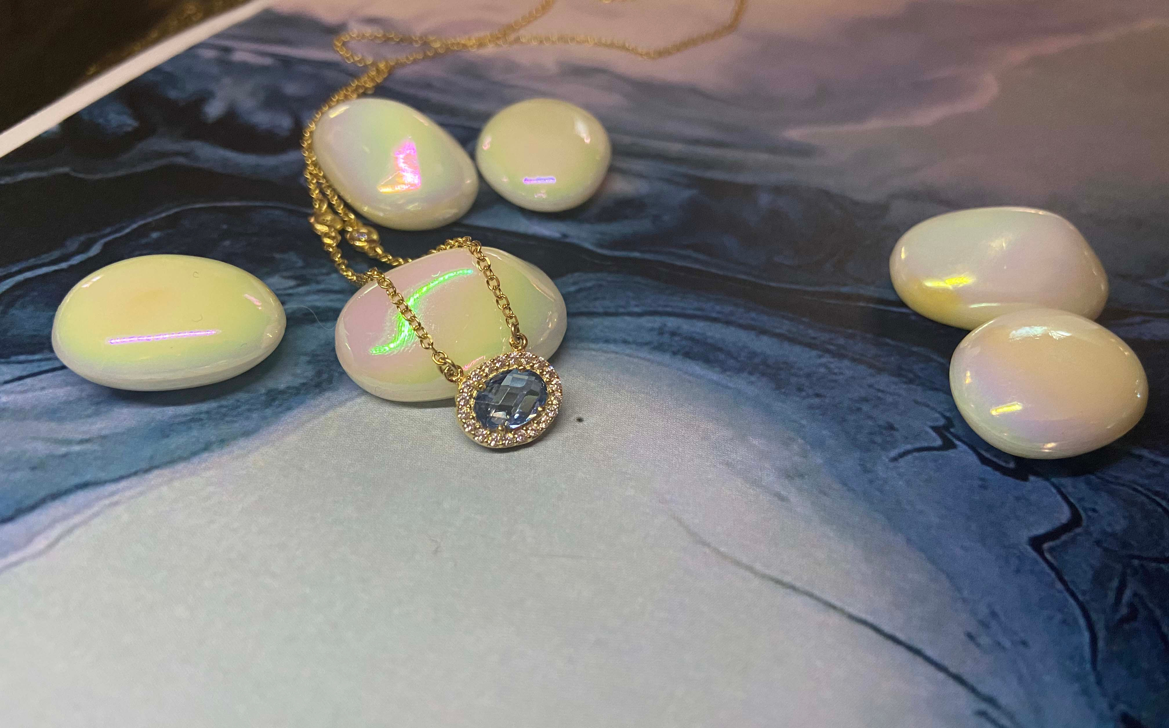 Yellow - Gold Necklace with Diana locket with zircon and blue topaz