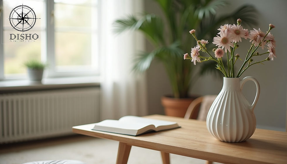 Close-up view of stylish home decor arrangement
