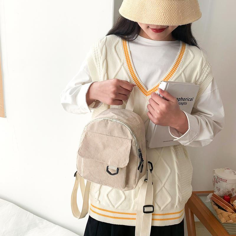 Thumbnail: Cute Corduroy Backpack With Small Cosmetic Bag