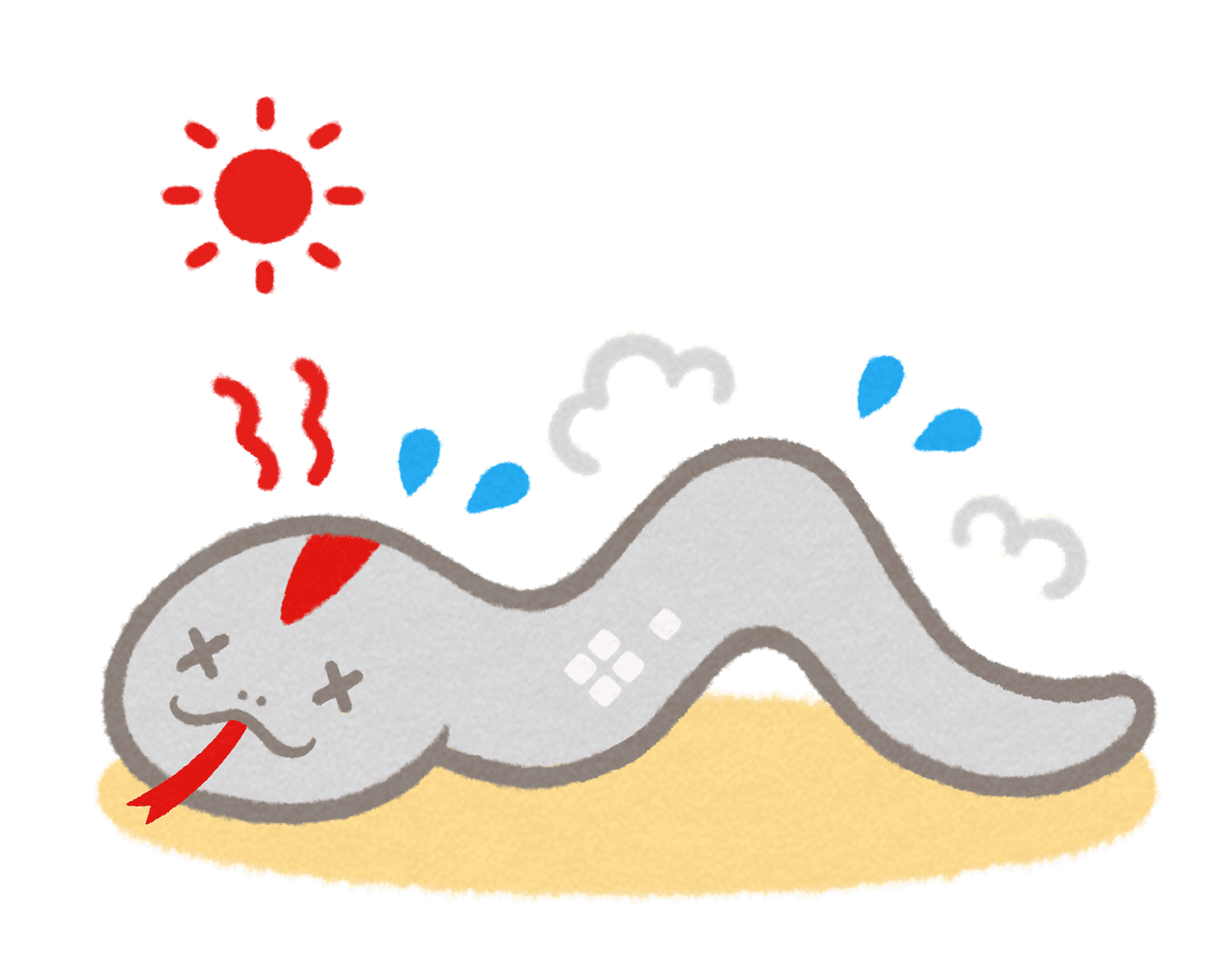 暑さでバテているオロチのイラスト