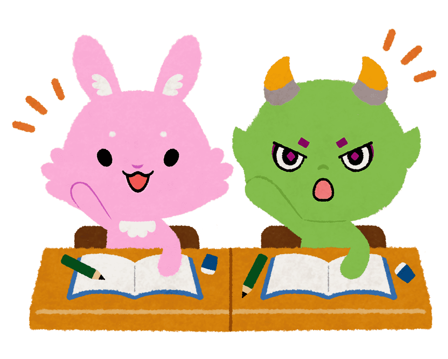 授業を受けるルナとヤーマのイラスト