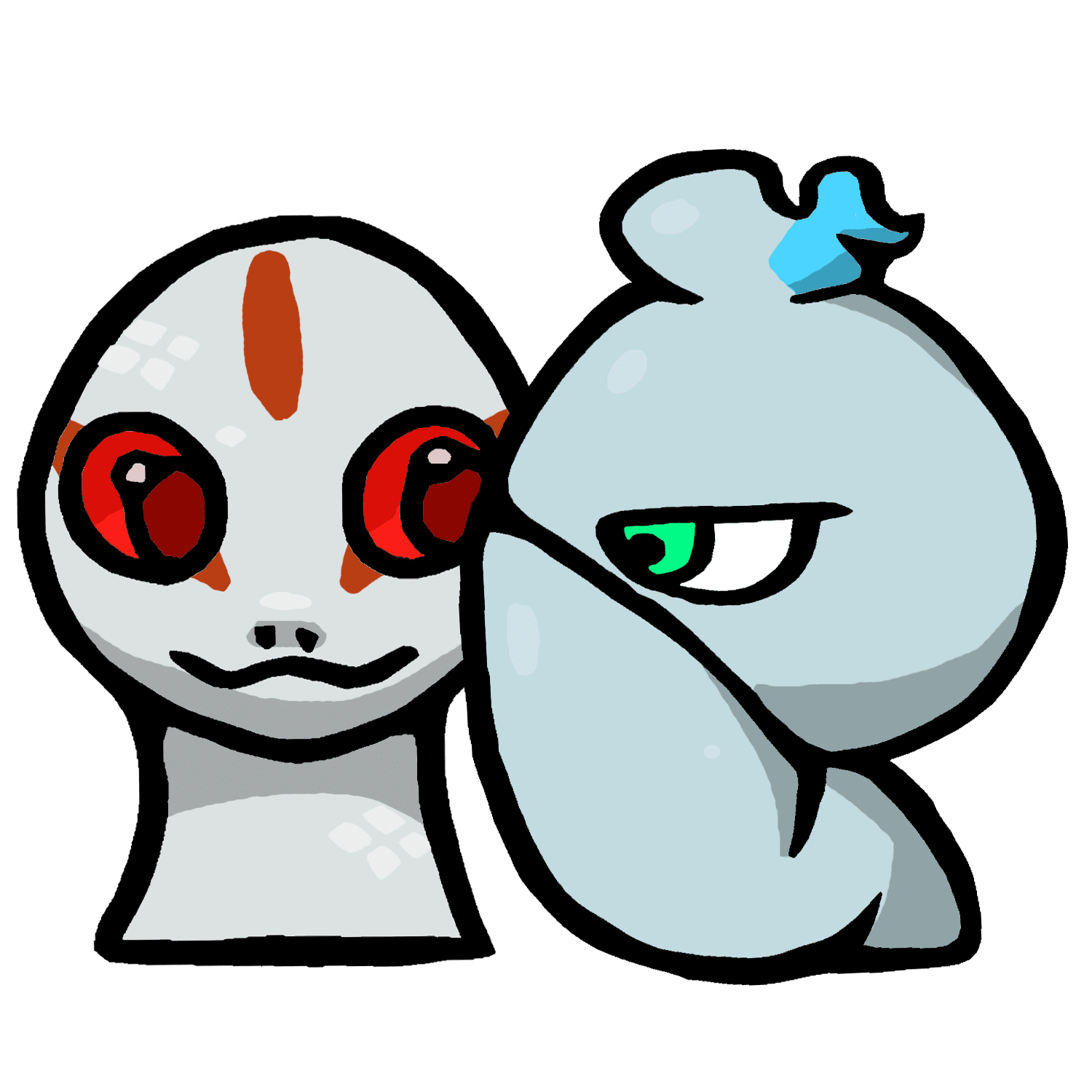 内緒話をするミタマとオロチのイラスト