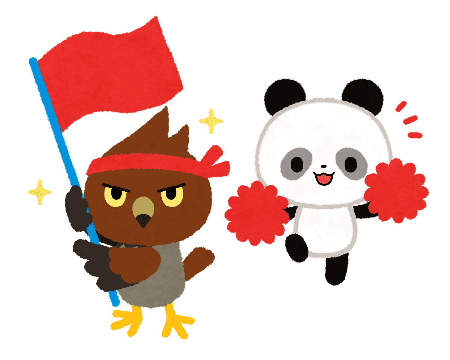 運動会で応援するナルカミとリーリーのイラスト
