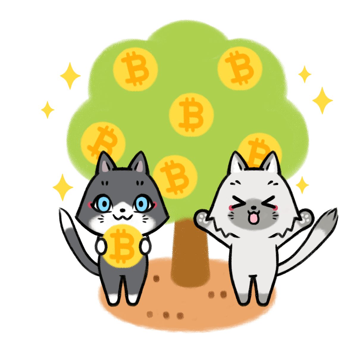 コインを持つトワとセツナのイラスト