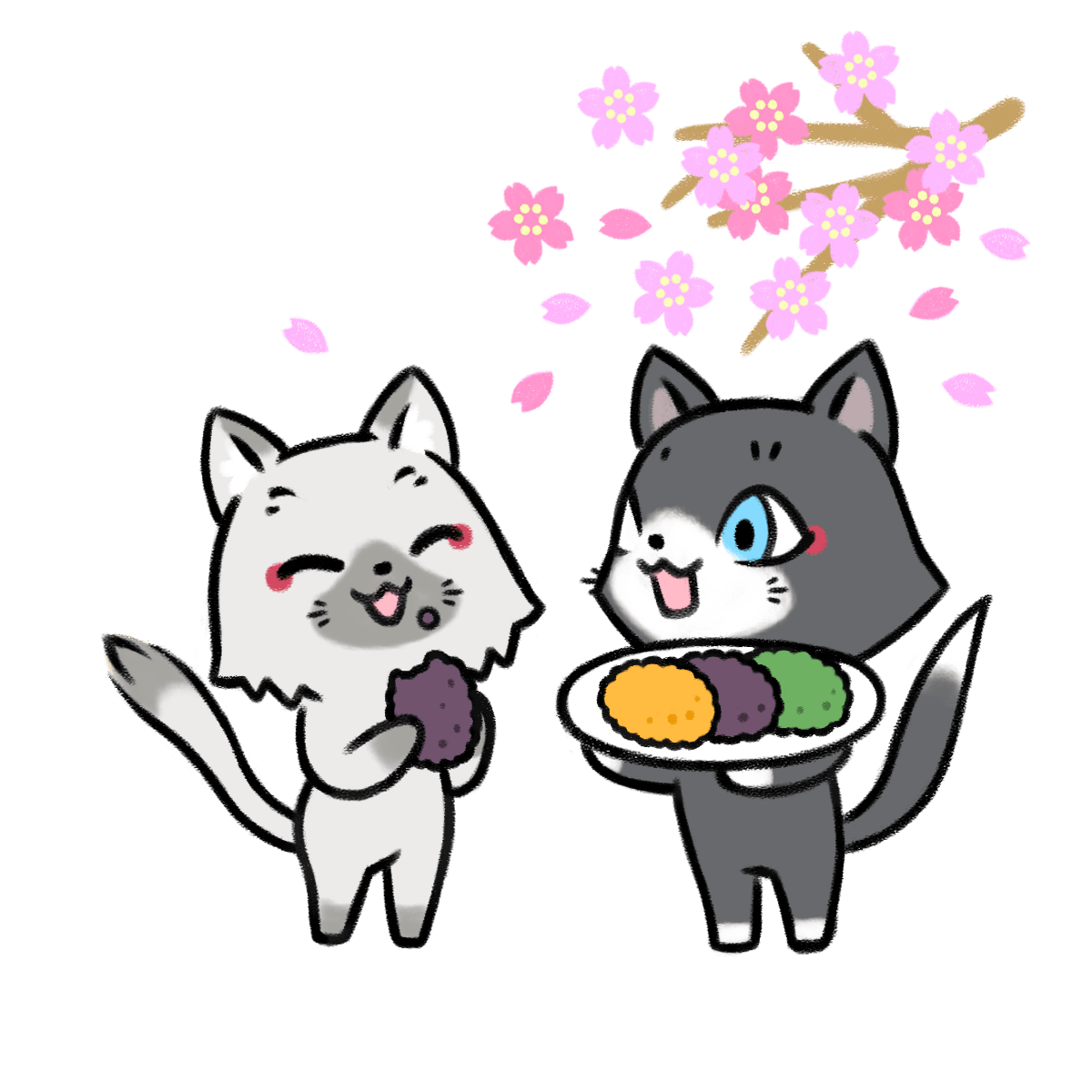 ぼた餅を食べるトワとセツナのイラスト