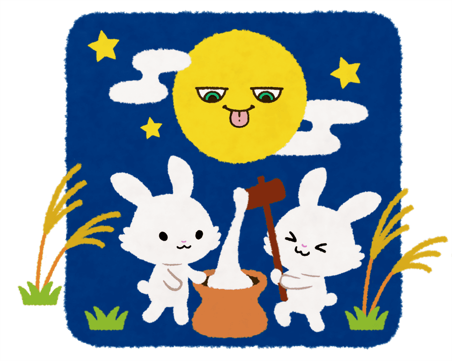 お月見を楽しむルナのイラスト
