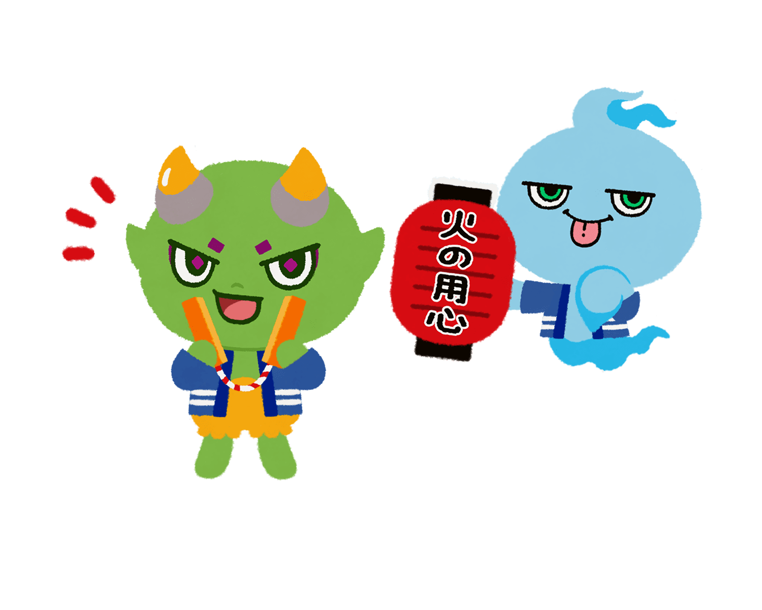夜回りをするヤーマとミタマのイラスト