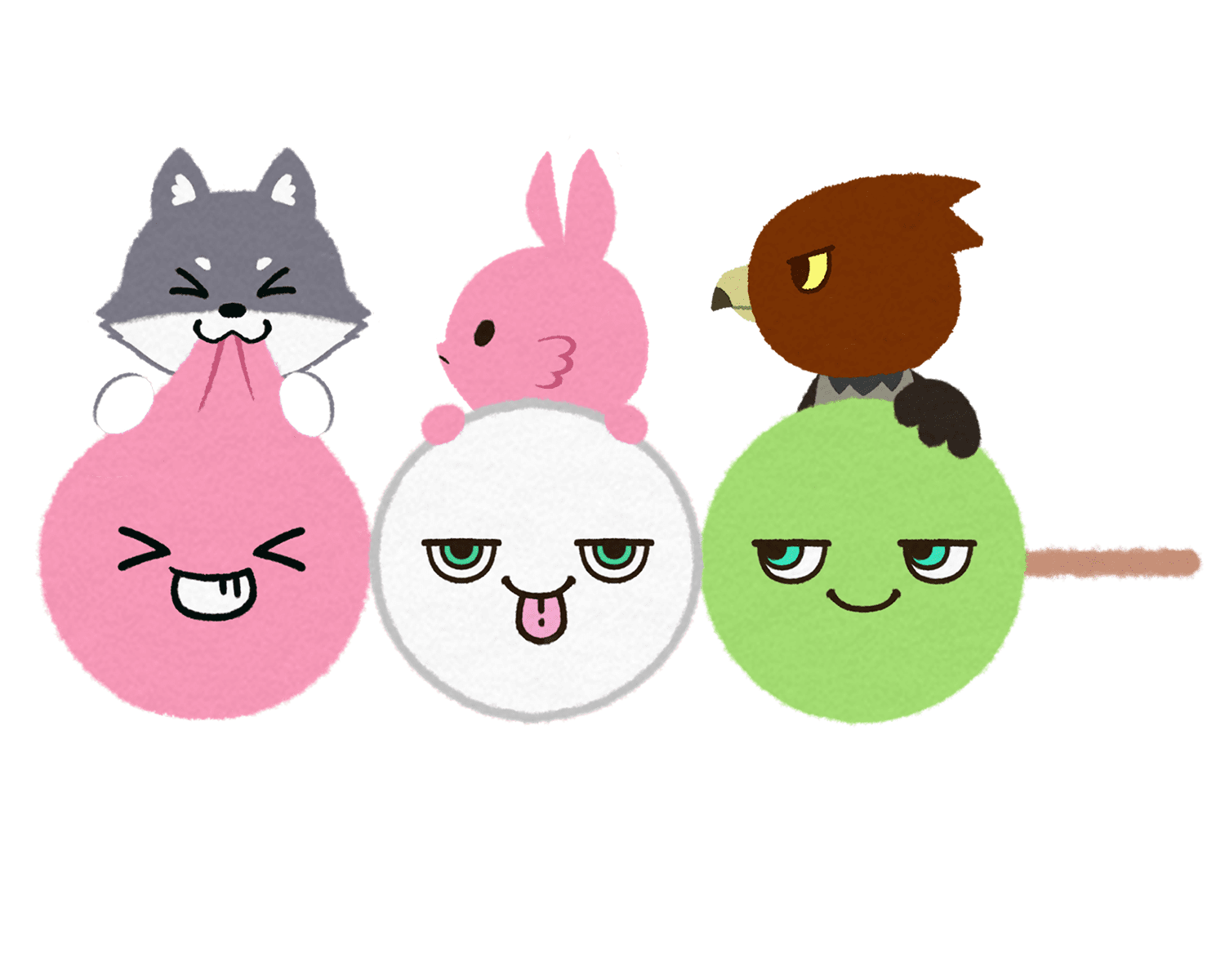 お団子を食べるマカミのイラスト