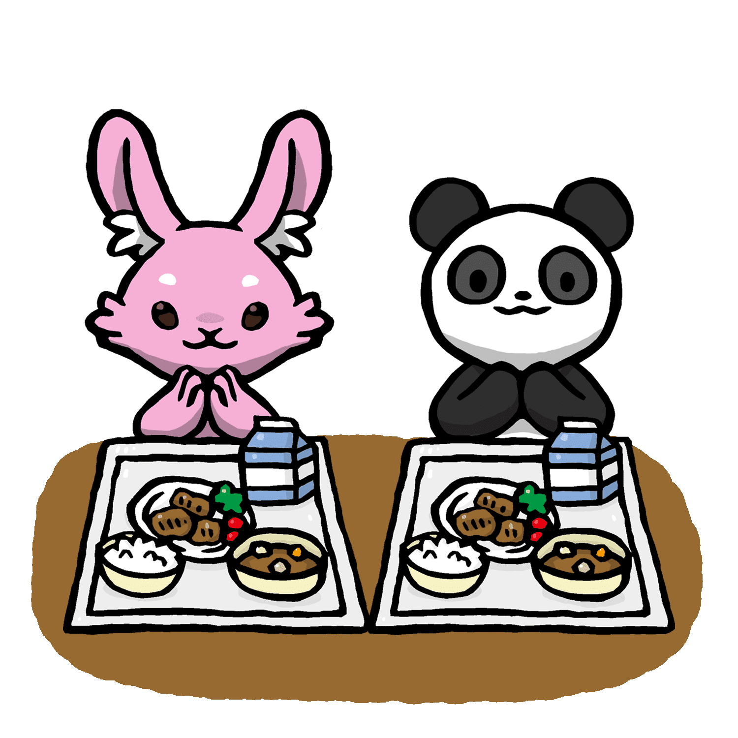 給食を食べるルナとリーリーのイラスト