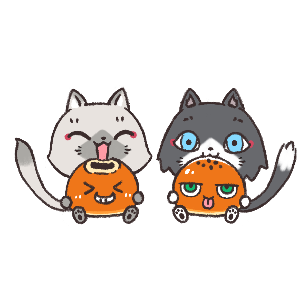 あんぱんを食べるトワとセツナのイラスト