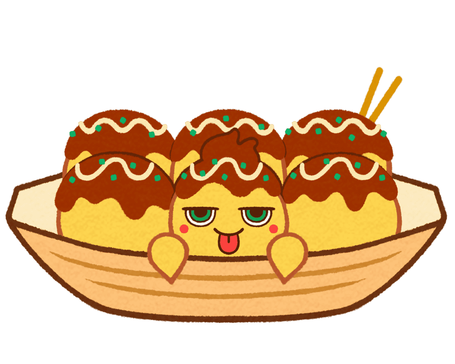 たこ焼きになったミタマのイラスト