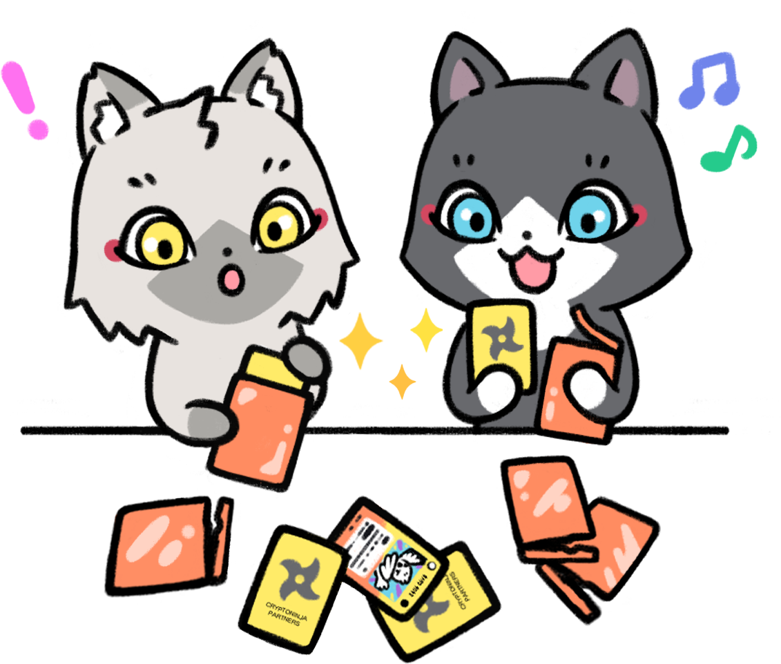 トレカを開封するトワとセツナのイラスト