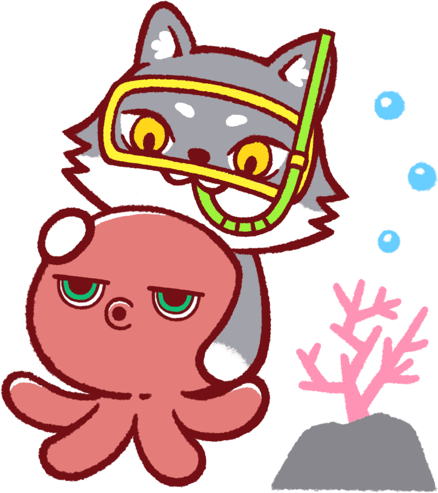 シュノーケリングするマカミのイラスト