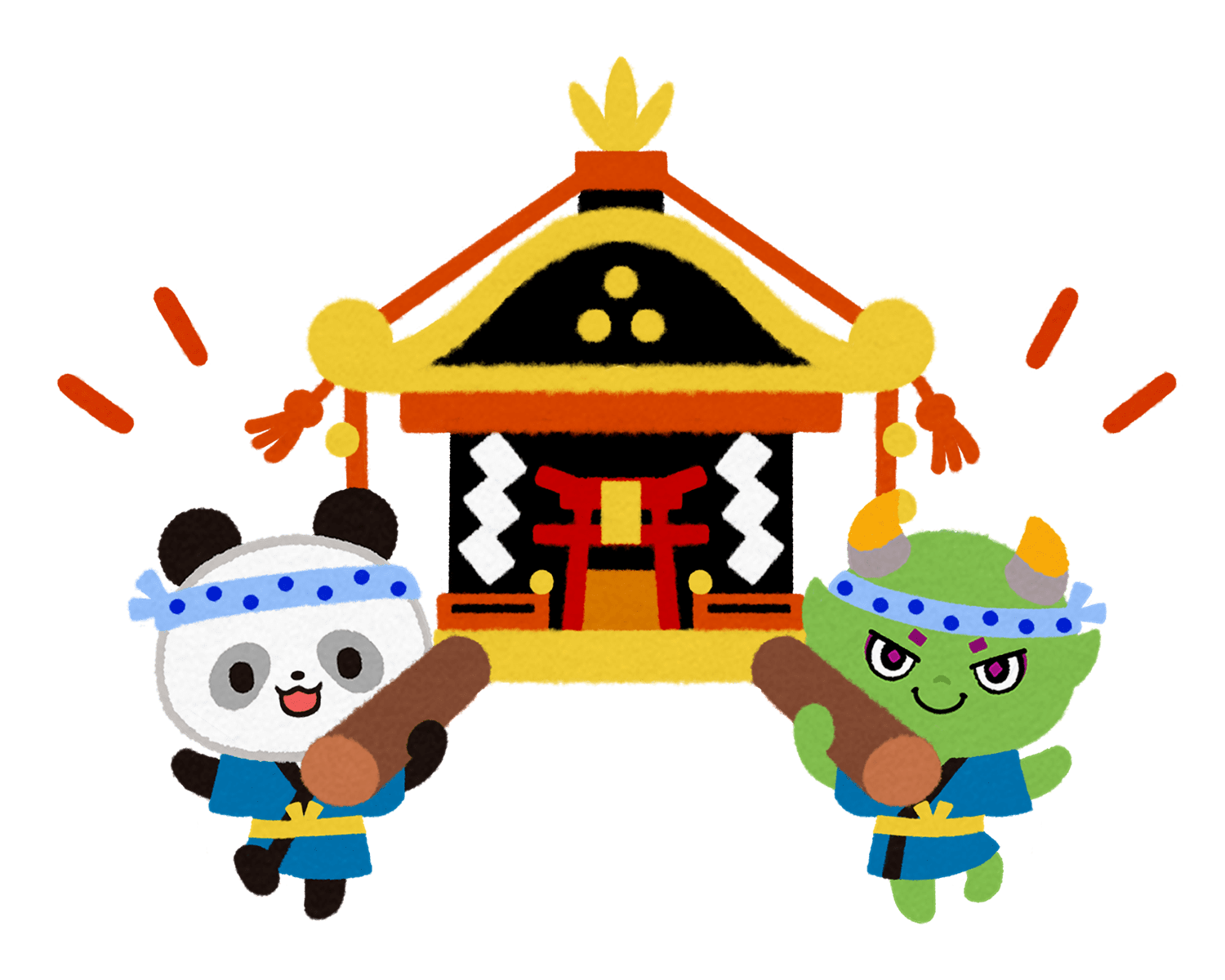 お神輿をかつぐCNPのイラスト