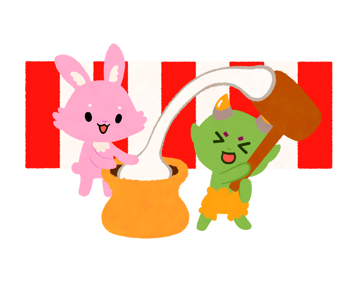 餅つきをするルナとヤーマのイラスト