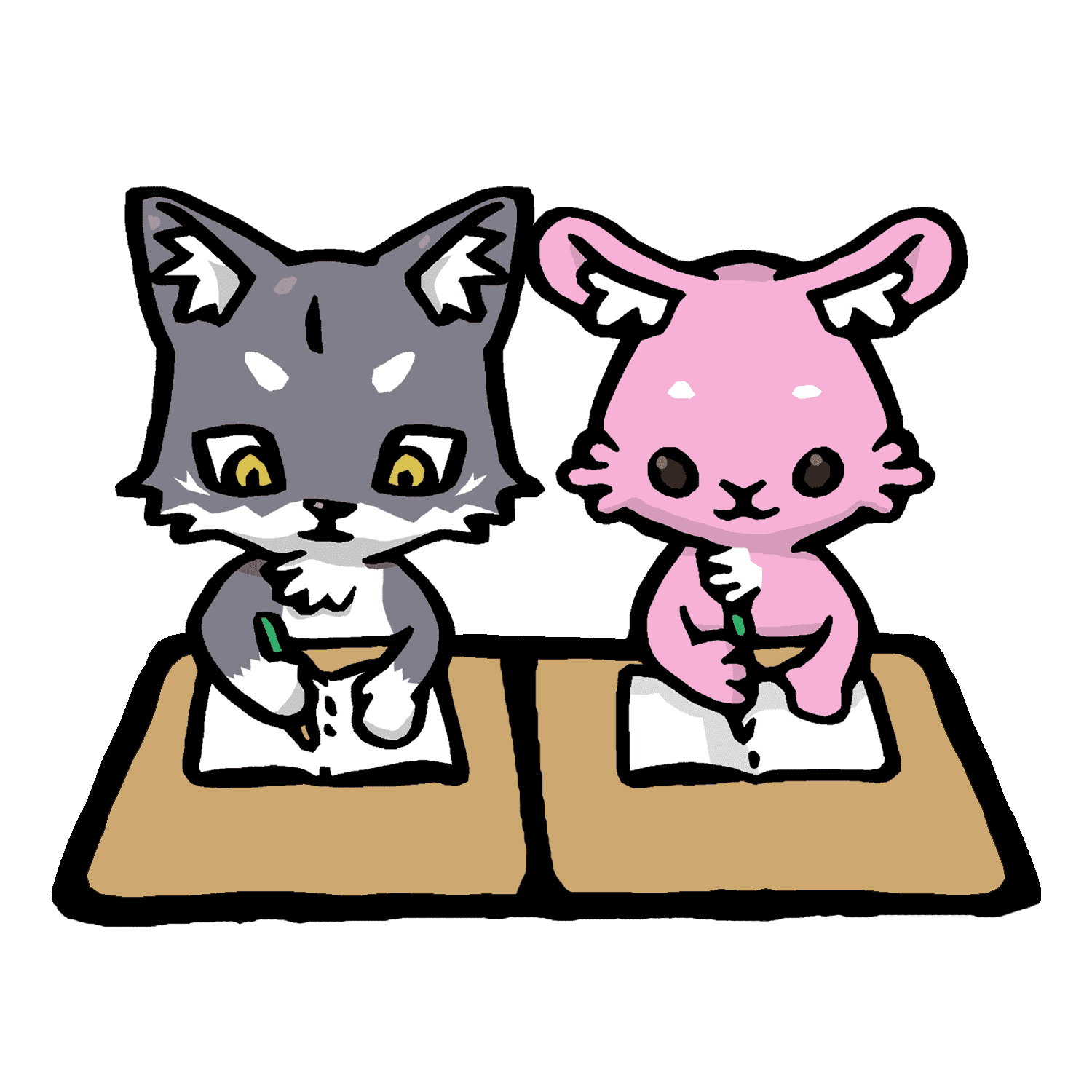 勉強するマカミとルナのイラスト