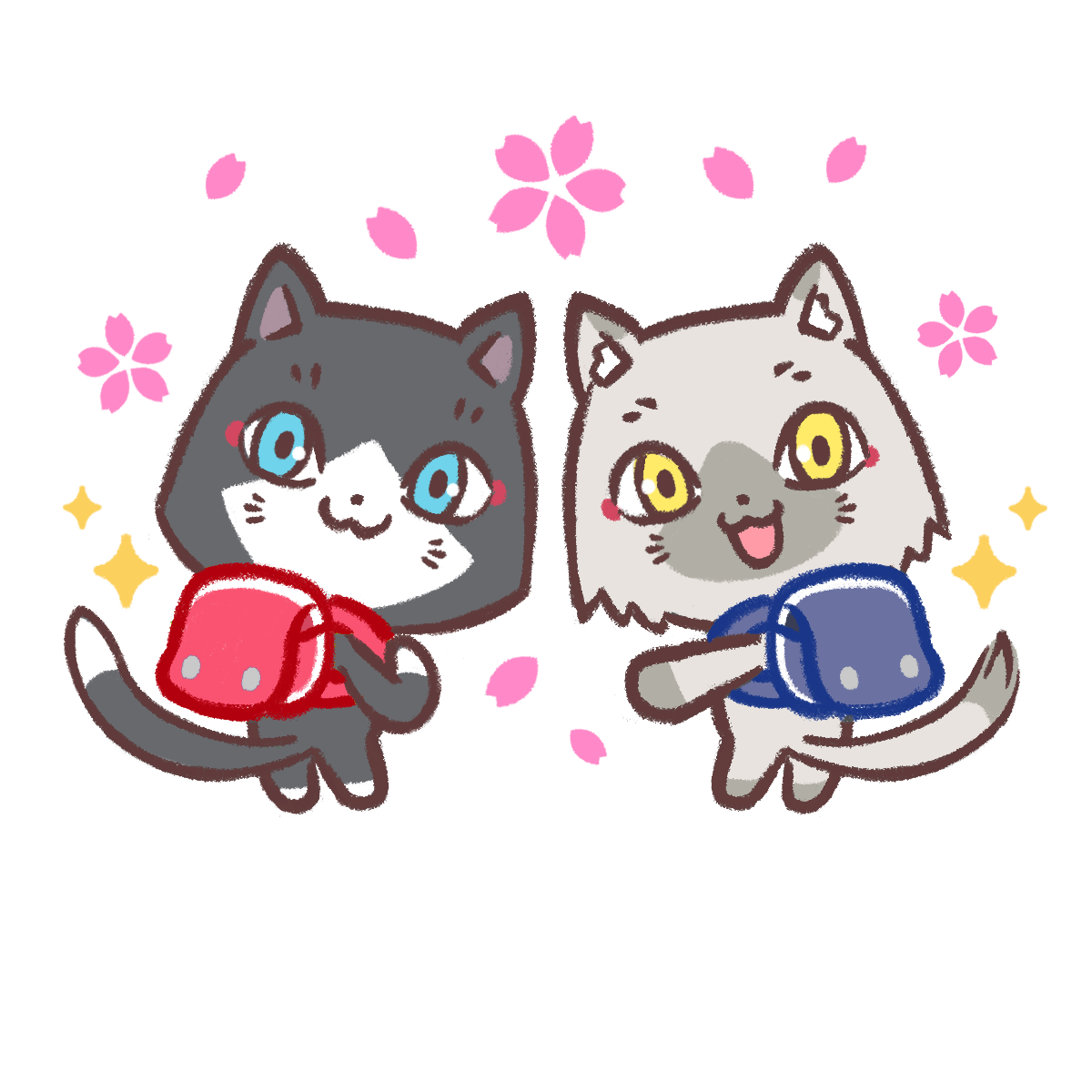 ランドセルを背負うトワとセツナのイラスト
