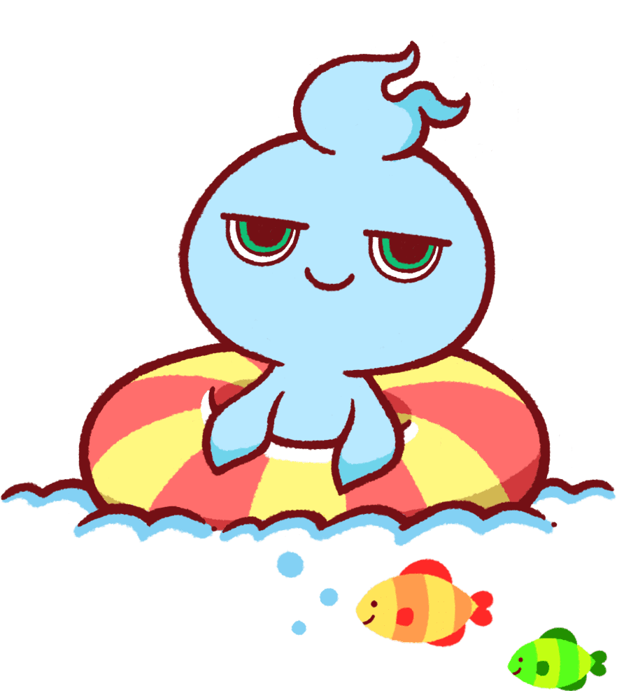 浮き輪で遊ぶミタマのイラスト