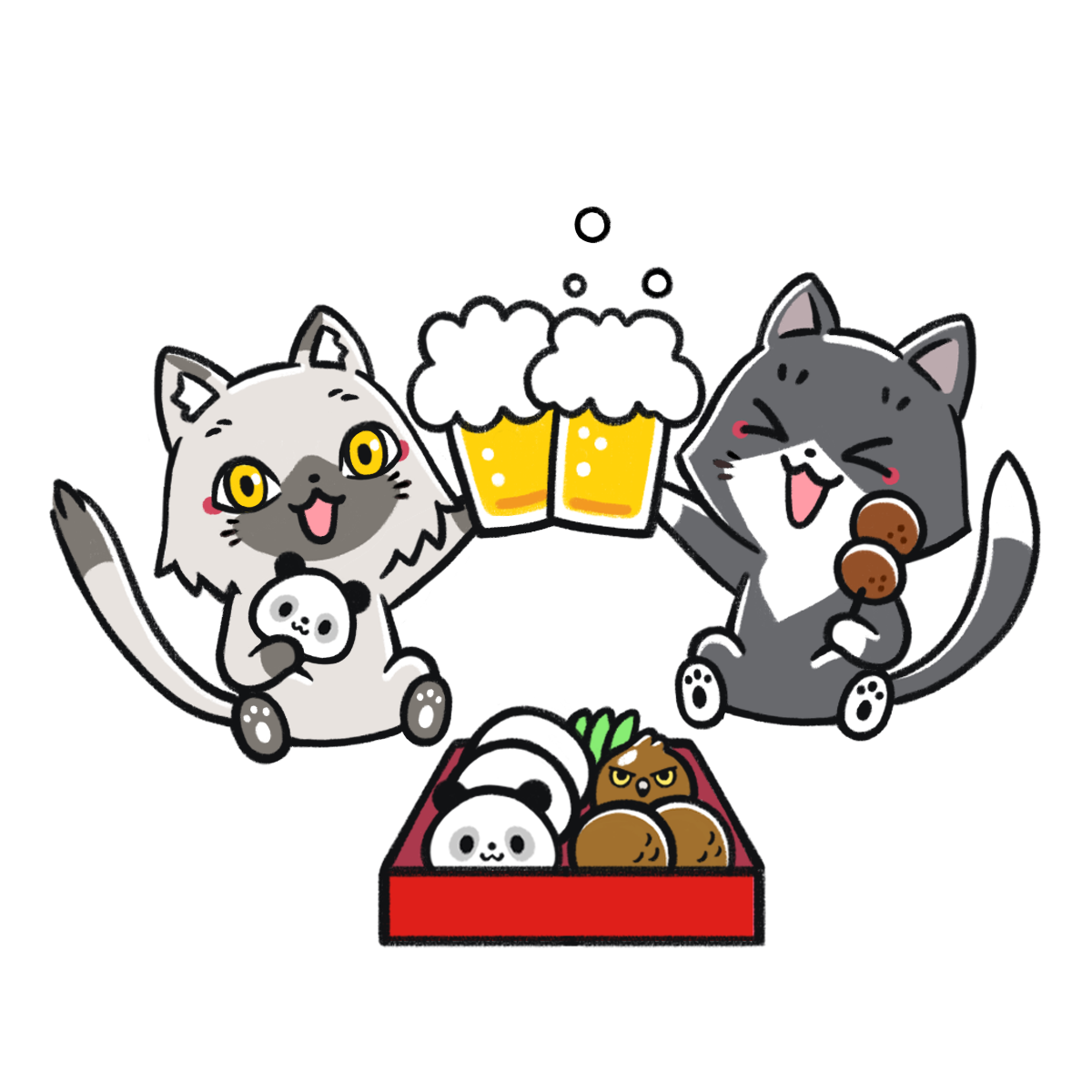 お花見で乾杯するトワとセツナのイラスト