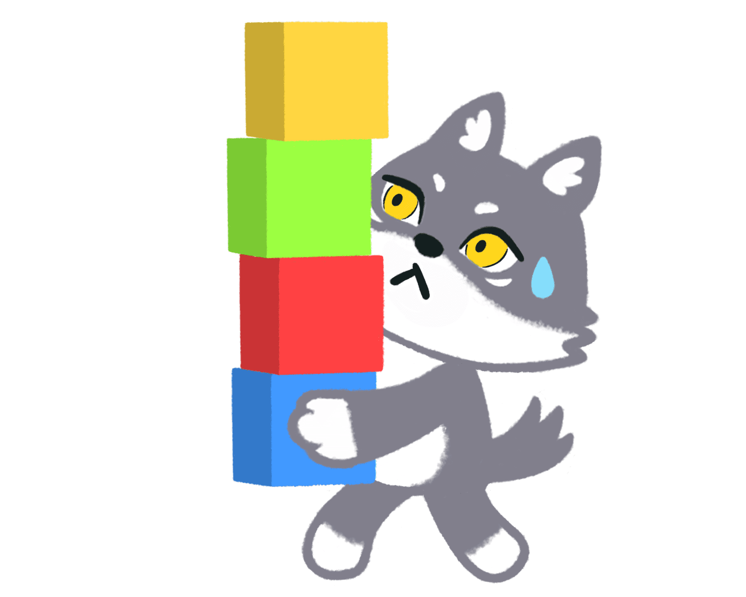 4つの箱を運ぶマカミのイラスト
