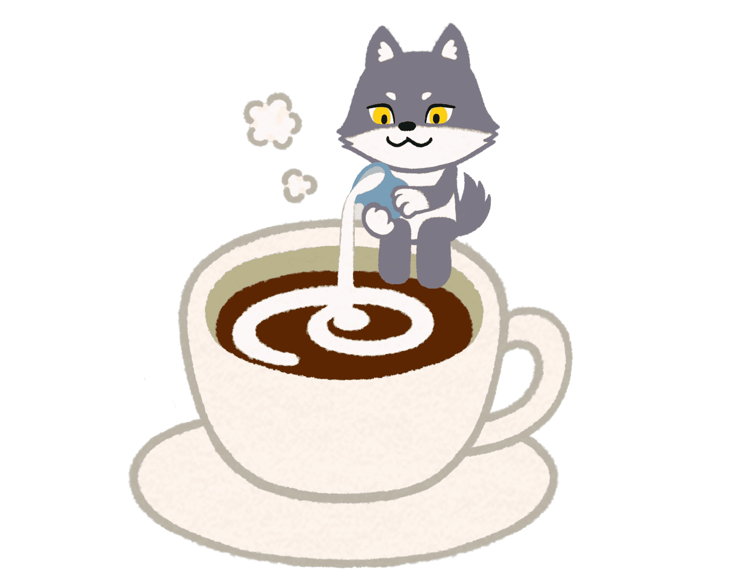 コーヒーミルクを注ぐマカミのイラスト