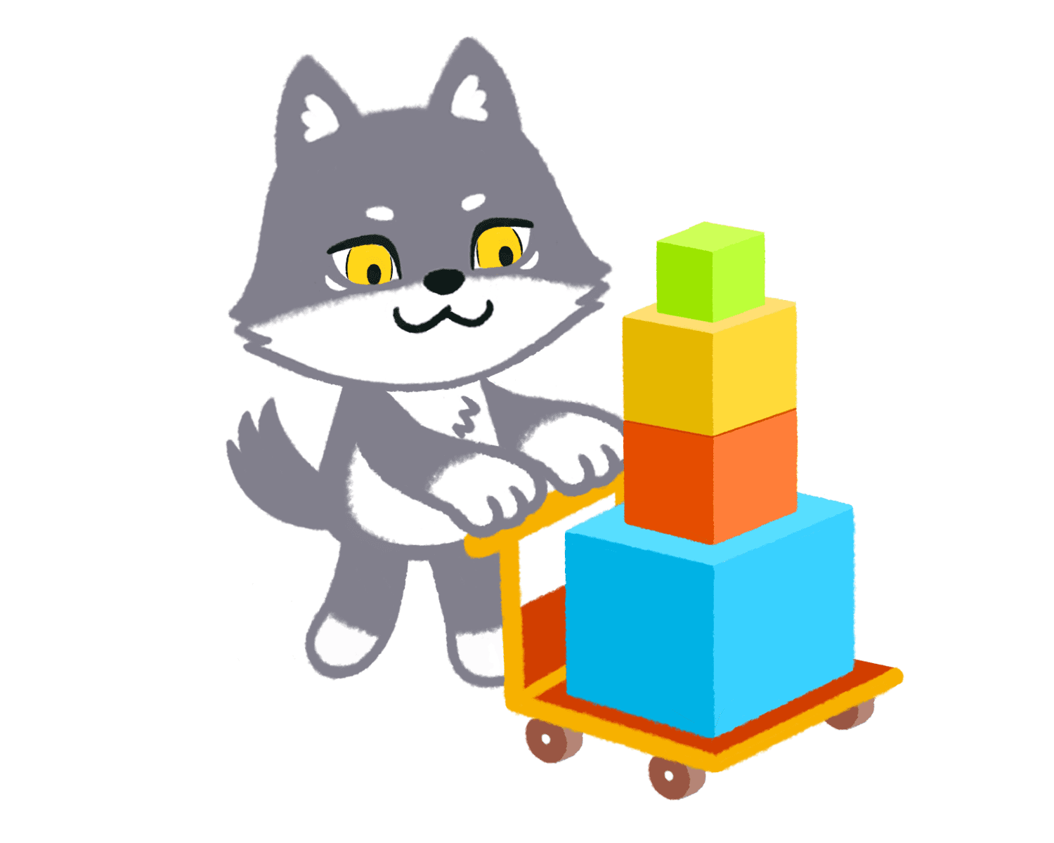 台車で箱を運ぶマカミのイラスト