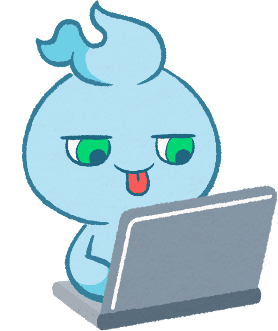 PCで調べものをするミタマのイラスト