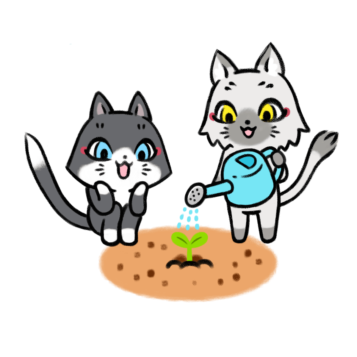 水やりをするトワとセツナのイラスト