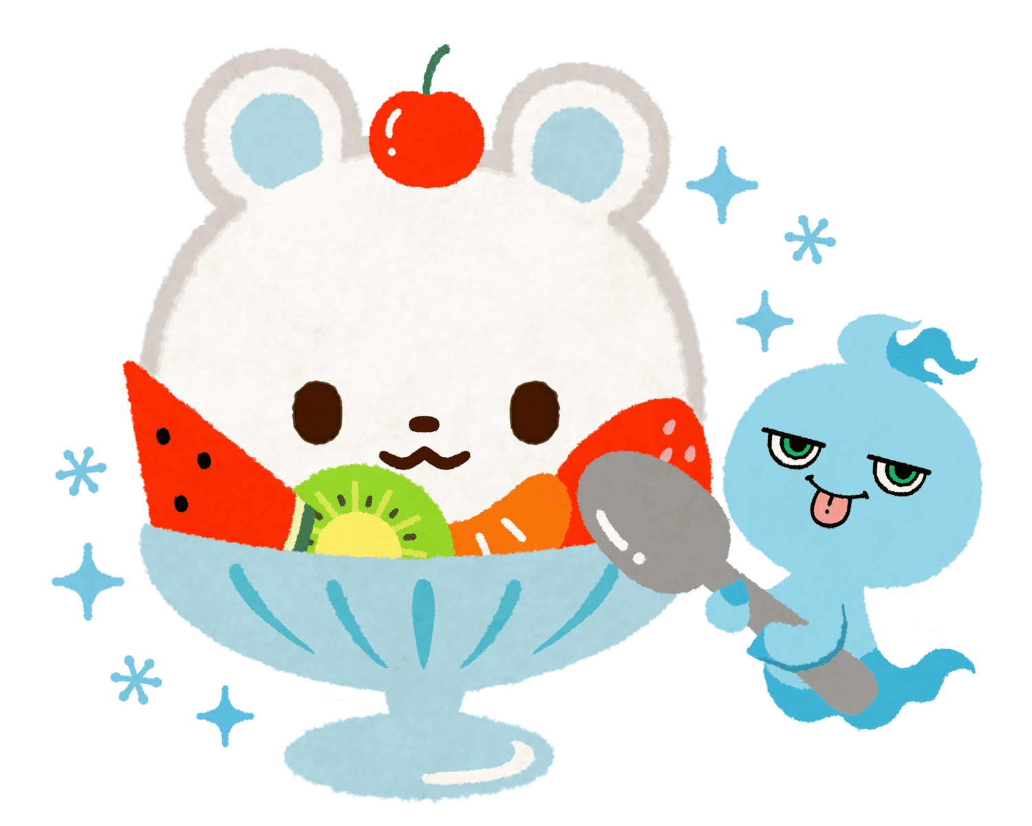 ひんやりかき氷とミタマのイラスト