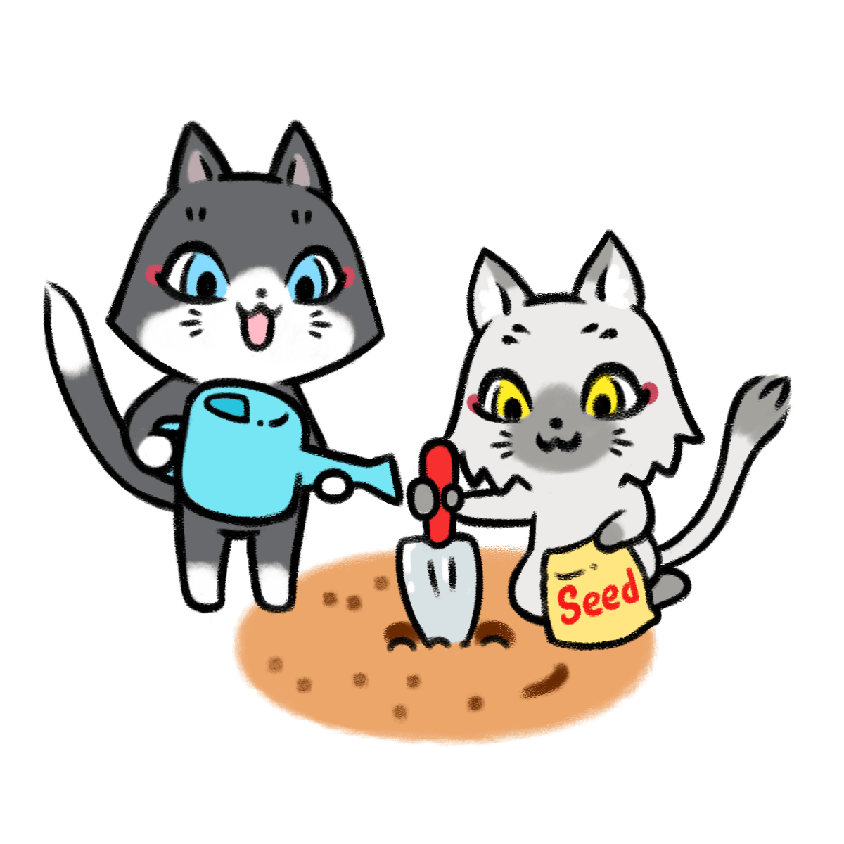 種まきをするトワとセツナのイラスト