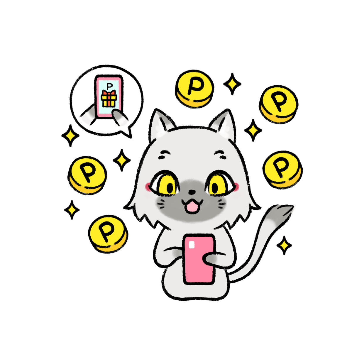 ポイ活に励むセツナのイラスト