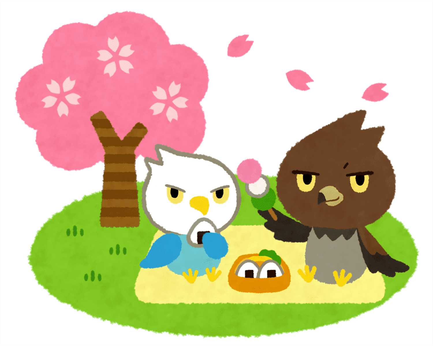 お花見をするナルカミのイラスト