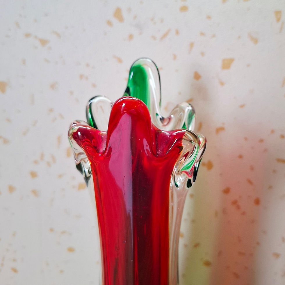 Thumbnail: Overhead view of vintage sommerso Murano-style vase with sculpted rim.