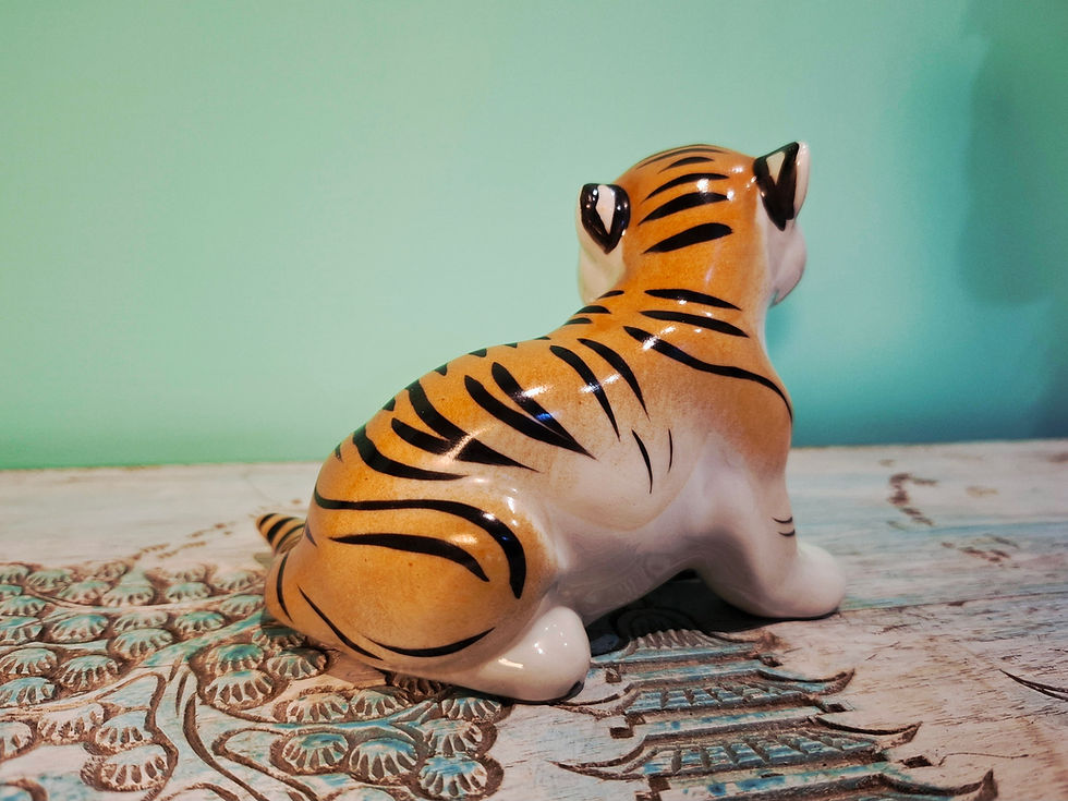 Thumbnail: Playful vintage ceramic tiger cub, a classic mid-century Lomonosov design from the USSR.