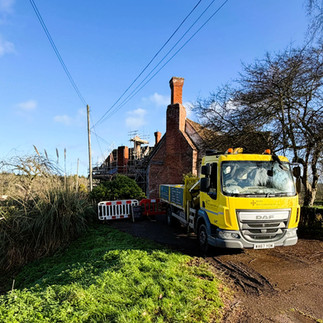 Ross Reclamation lorry delivering reclaimed stone tiles to Brockhampton Estate manor house restoration