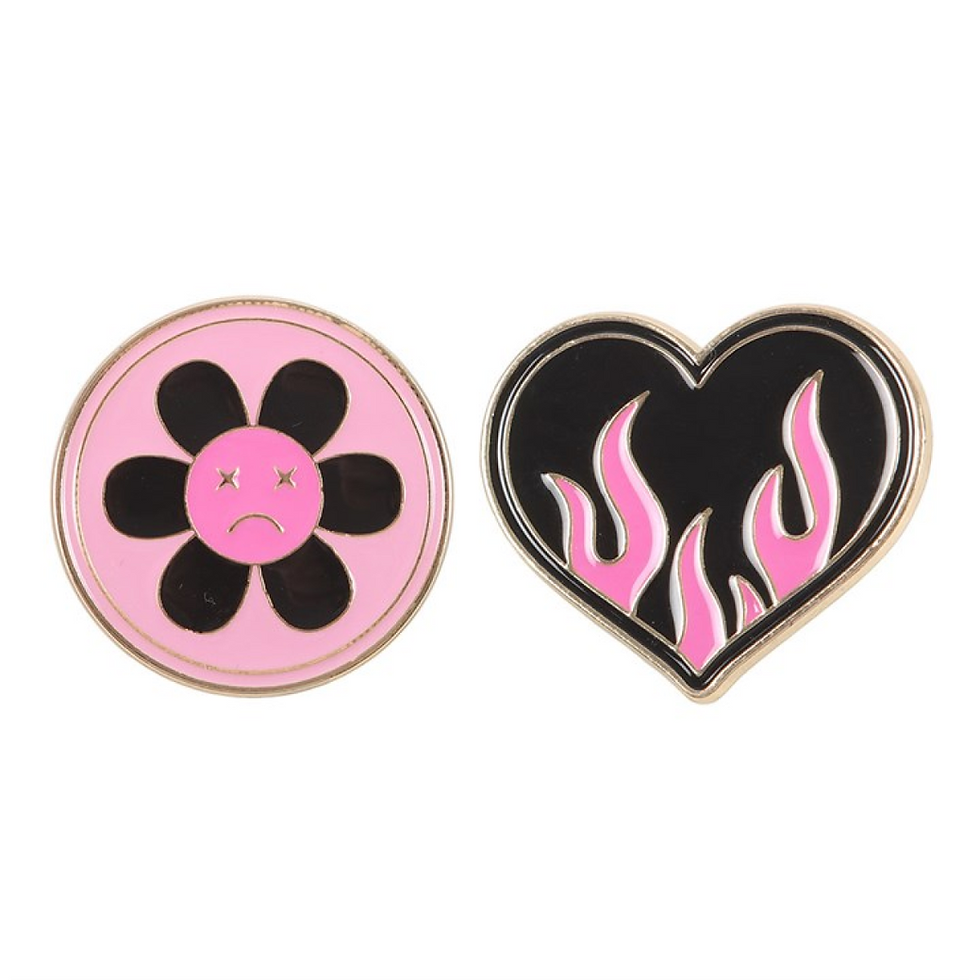 Thumbnail: Burning Heart and Sad Flower Pin Badge Set