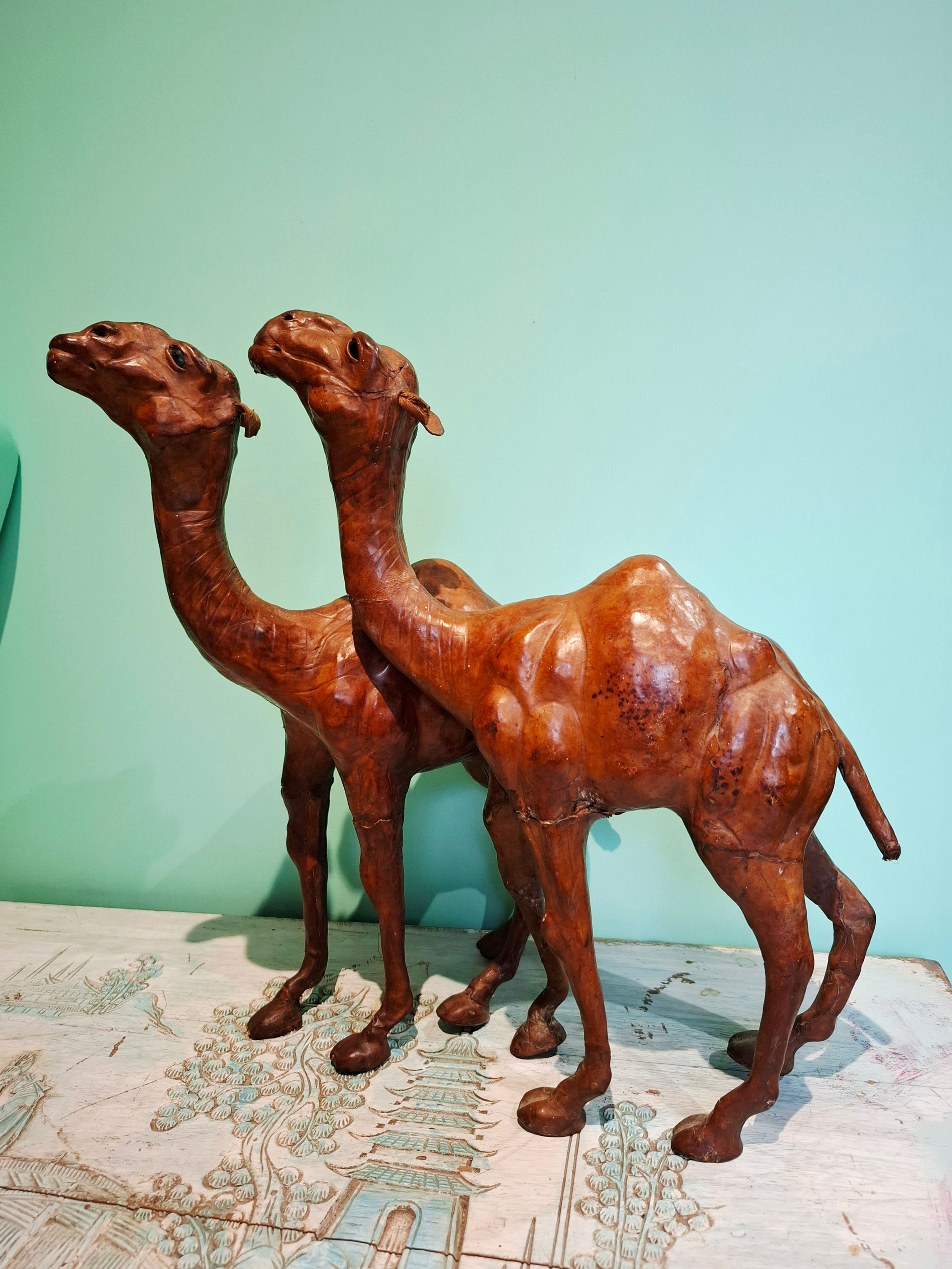 1950s–1970s leather camel ornaments from India or Morocco, sold through high-end interiors stores.