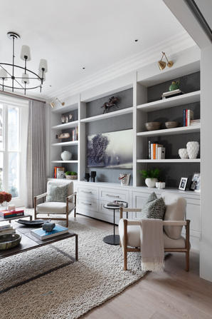 Living room bookcase design by Catherine Wilman in St John's Wood