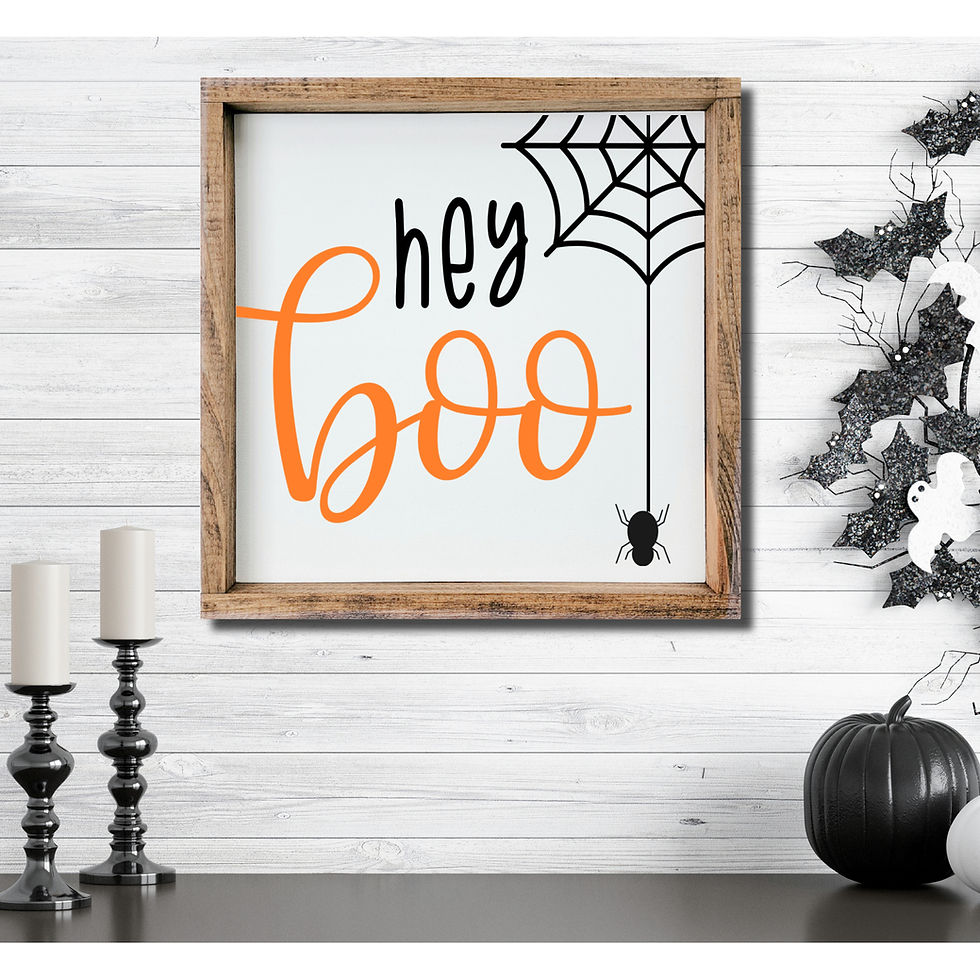 Thumbnail: Hey Boo Halloween Sign, Spider Web decor, Halloween Wood Sign, Farmhouse Hallowe