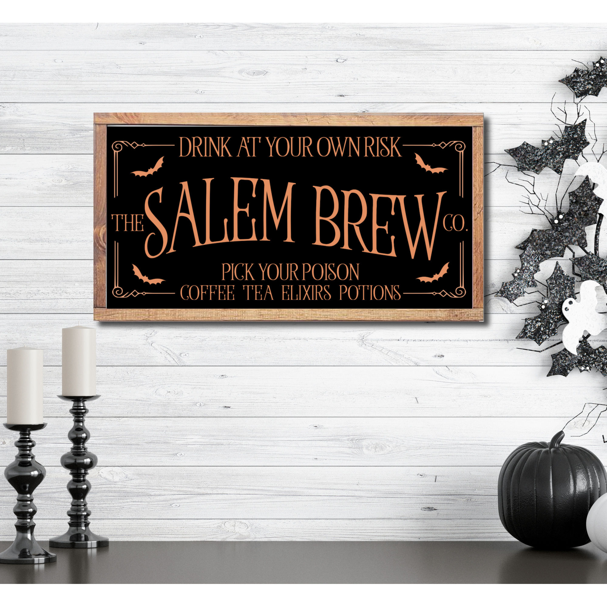 Salem Brew Co Sign, Halloween Coffee Bar Sign, Halloween Wood Decor