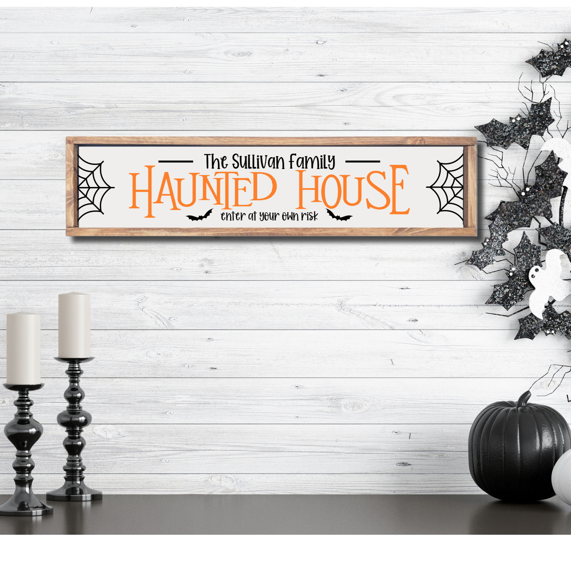 Haunted House Sign, Personalized Halloween Sign, Farmhouse Halloween Wood Decor