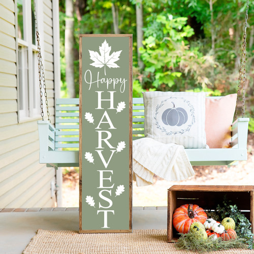 Happy Harvest Fall Porch Welcome Sign, Fall Wood Porch Leaner Sign