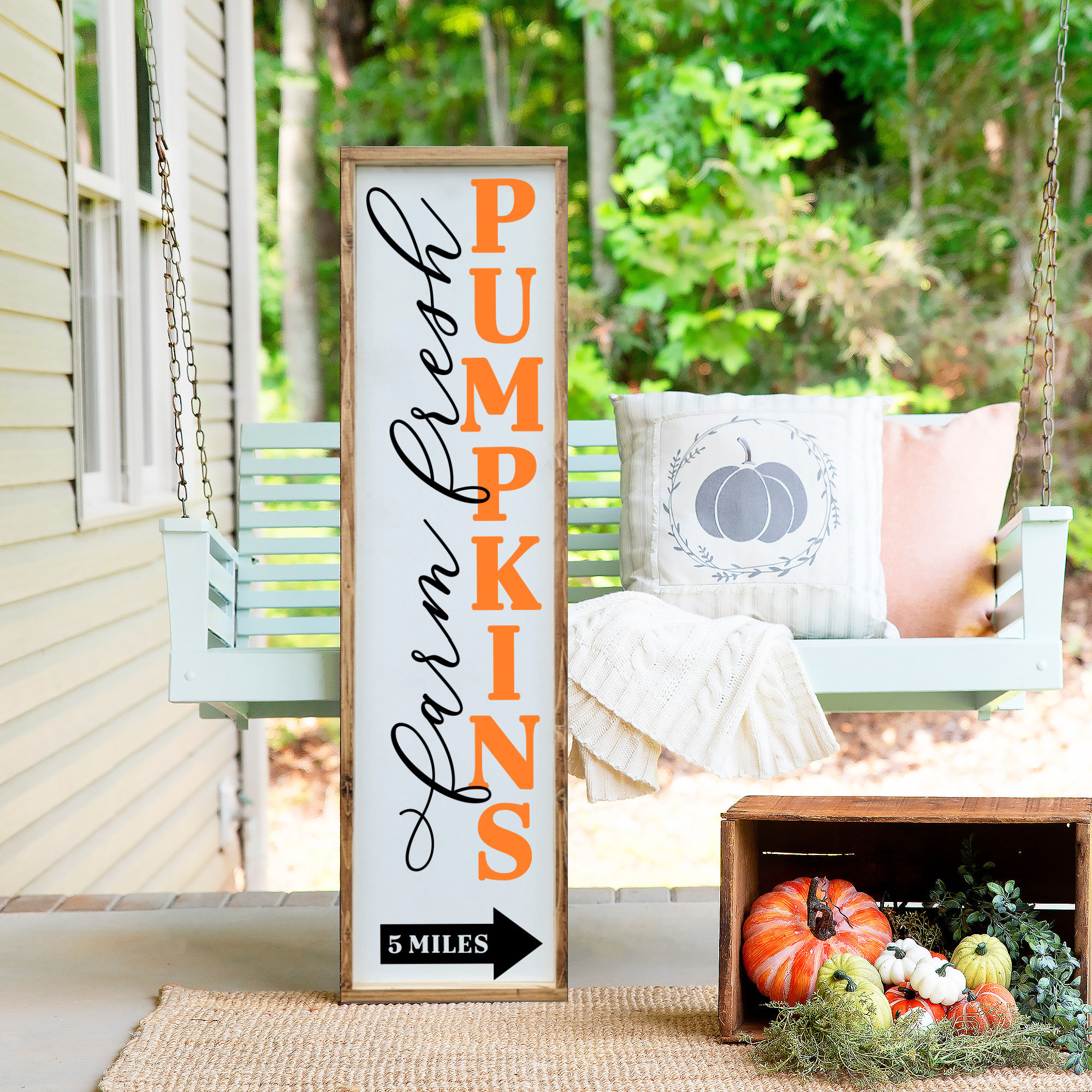 Farm Fresh Pumpkins Porch Welcome Sign, Fall Wood Porch Leaner Sign